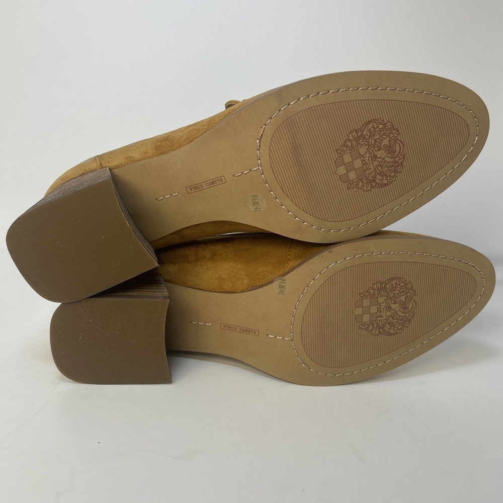Vince Camuto Carissla Suede Penny Loafer Block Heel Pump Golden Rod 9.5 M NIB - Picture 4 of 11